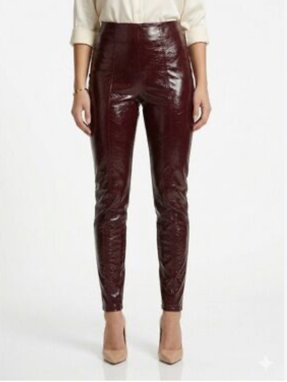 SPANX Faux Leather Leggings Burgundy